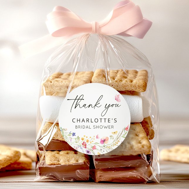 Elegant Floral Thank You Bridal Shower  Classic Round Sticker (Creator Uploaded)