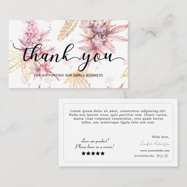 Elegant Floral Thank You Business Insert Card (Front/Back)