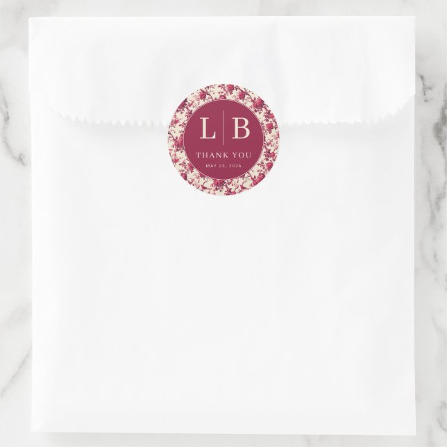 Elegant Floral Thank You Card Classic Round Sticker (Bag)