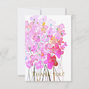 Elegant floral thank you card, pink & purple card