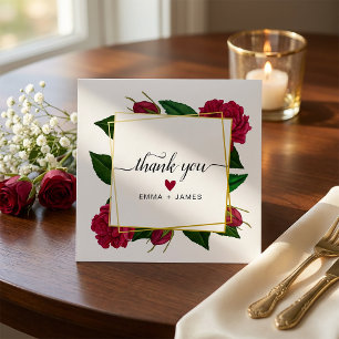 Elegant Floral Thank You Card with Gold Frame