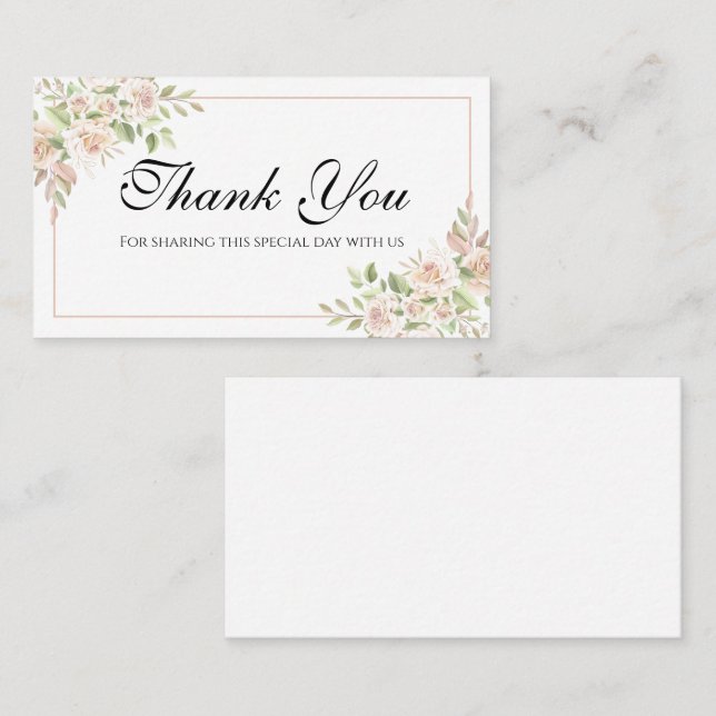 Elegant Floral Thank You Pink Rose Wedding   Place Place Card (Front/Back)