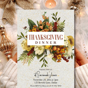 Elegant Floral Thanksgiving Dinner Invitation
