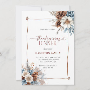 Elegant Floral Thanksgiving Dinner party Invitation