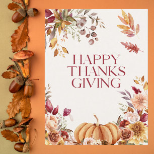 Elegant Floral Thanksgiving Holiday Postcard