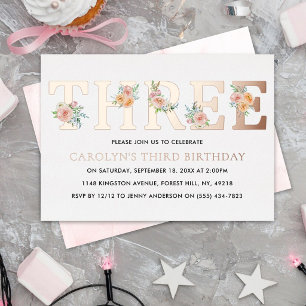 Elegant Floral THREE 3rd Birthday Real