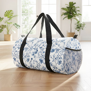 Elegant Floral Toile Blue and White Vintage Style Duffle Bag