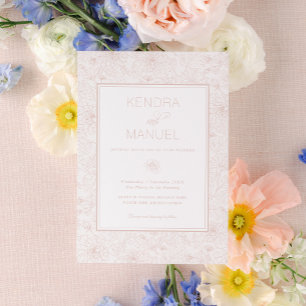 Elegant Floral Toile Blush Pink Wedding Invitation
