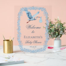 Elegant Floral Toile Frame Blue Stork Baby Shower