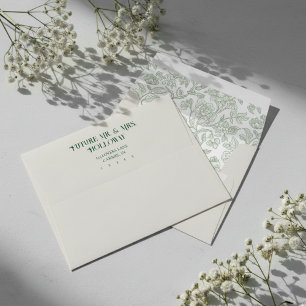 Elegant Floral Toile Pattern and Return Address Envelope