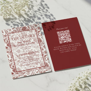 Elegant Floral Toile QR Code Wedding Details Enclosure Card