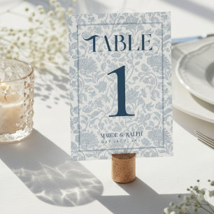 Elegant Floral Toile Script Blue Wedding Table Number