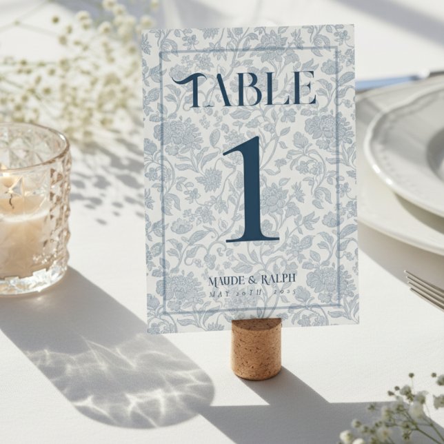 Elegant Floral Toile Script Blue Wedding  Table Number (Guide guests to their seats using these Elegant Floral Toile Script Blue Wedding Table Number! )