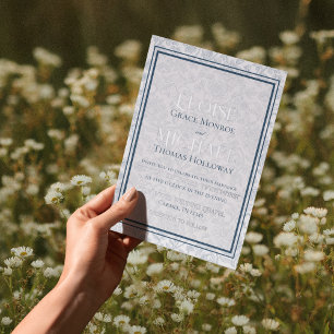 Elegant Floral Toile Script Monogram Blue Wedding