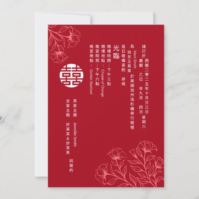 Elegant Floral Traditional Chinese Wedding (Ch.) I Invitation (Front)