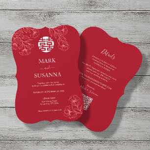 Elegant Floral Traditional Chinese Wedding (Eng.) Invitation