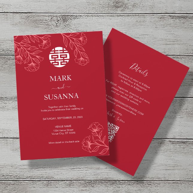 Elegant Floral Traditional Chinese Wedding (Eng.) Invitation (Creator Uploaded)