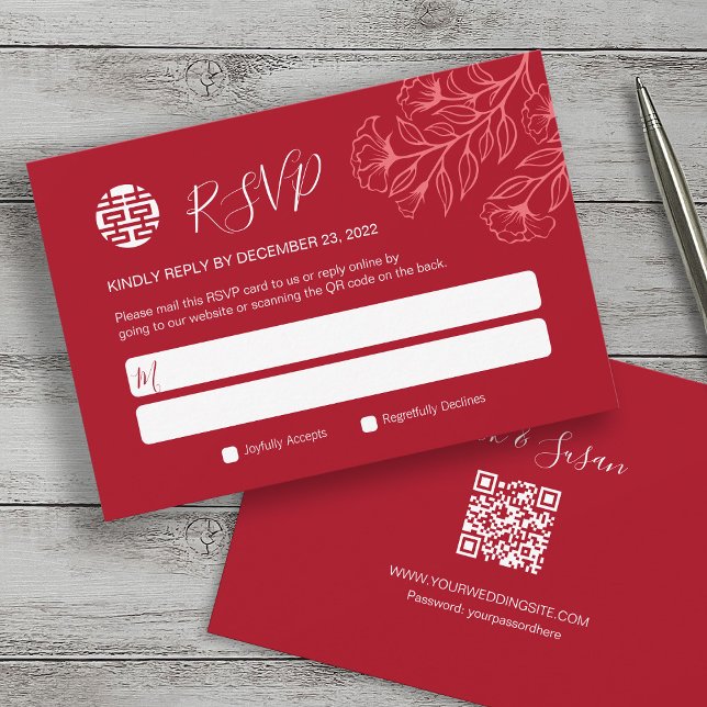 Elegant Floral Traditional Chinese Wedding RSVP (Creator Uploaded)