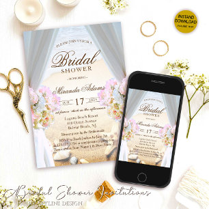 Elegant Floral Tropical Beach Bridal Shower Invitation