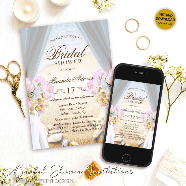 Elegant Floral Tropical Beach Bridal Shower Invitation (Creator Uploaded)