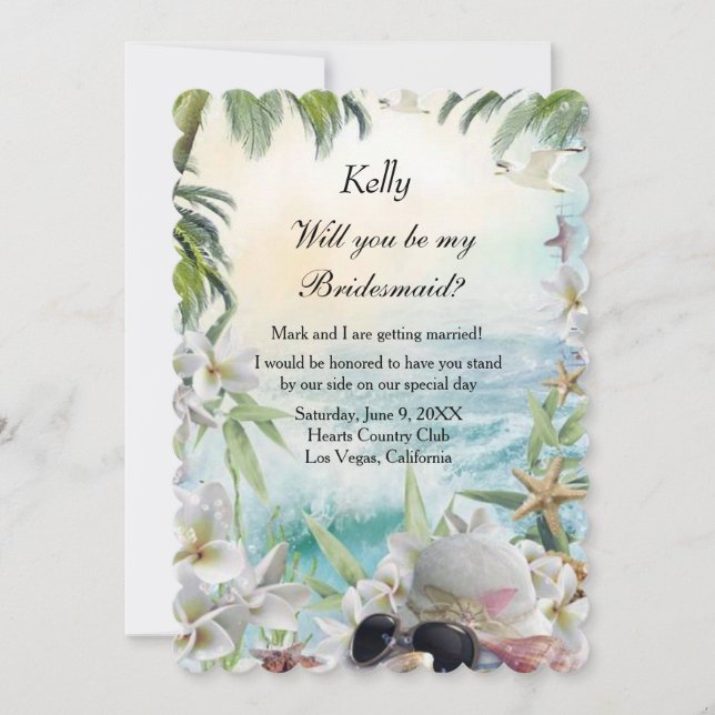 Elegant Floral Tropical Beach Wedding Bridesmaid Invitation (Front)