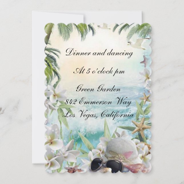Elegant Floral Tropical Beach Wedding Reception Invitation (Front)