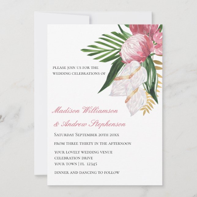  Elegant Floral Tropical Paradise Wedding Invitation (Front)