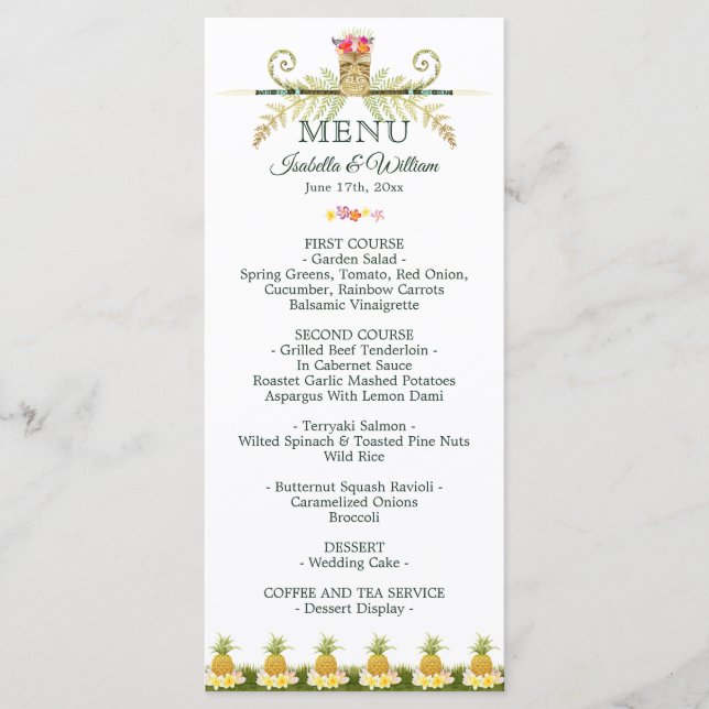 Elegant Floral Tropical Summer Wedding Menu (Front)