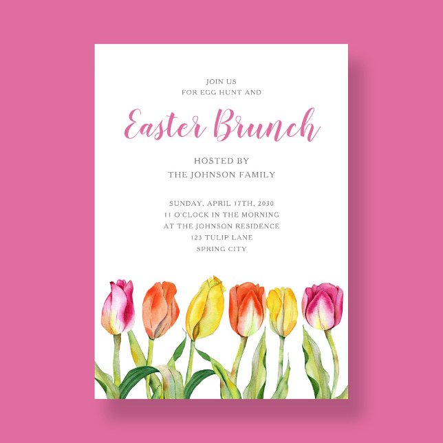 Elegant Floral Tulip Easter Brunch   Invitation (Elegant Floral Tulip Easter Dinner Invitation)