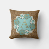 Elegant Floral Turquoise gold monogram letter A