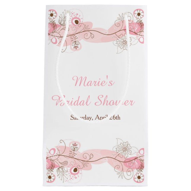 Elegant Floral Twist Bridal Shower in Pink Small Gift Bag (Front)