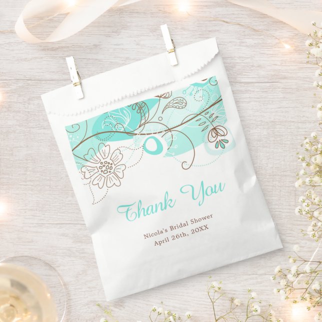 Elegant Floral Twist Bridal Shower in Turquoise Favour Bags (Clipped)