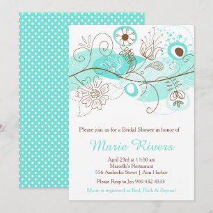 Elegant Floral Twist Bridal Shower in Turquoise Invitation