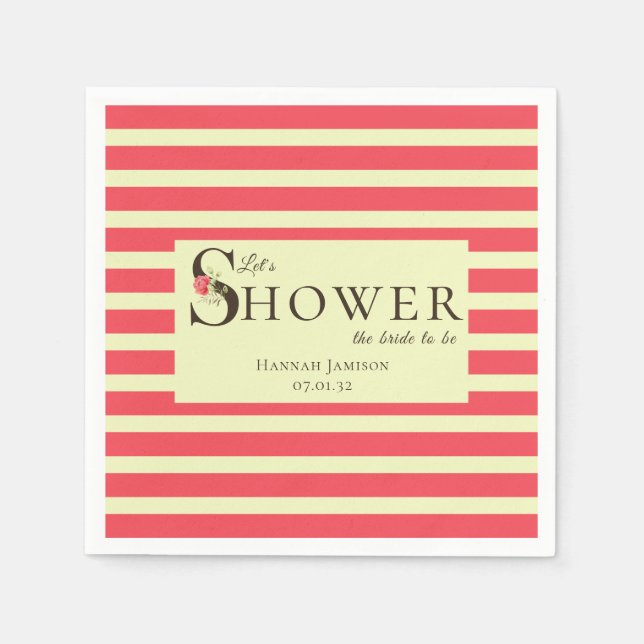 Elegant Floral Typography Coral Green Shower Napkin (Front)