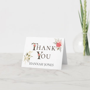 Elegant Floral Typography Coral Green Shower Thank You Card