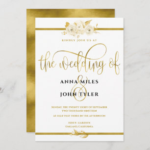 Elegant Floral Typography Gold Foil Wedding Invitation