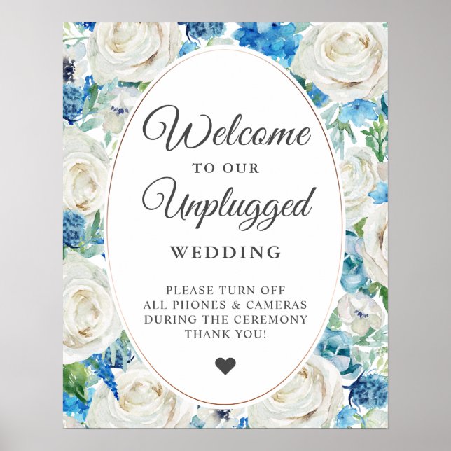 Elegant Floral Unplugged Wedding Sign (Front)