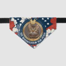 Elegant Floral US Flag Color Cat Portrait