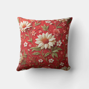 Elegant Floral Vibrant Red Daisy Cushion