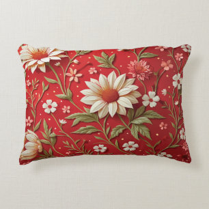 Elegant Floral Vibrant Red Daisy Decorative Cushion