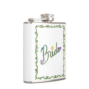 Elegant Floral Vines Bride  Hip Flask