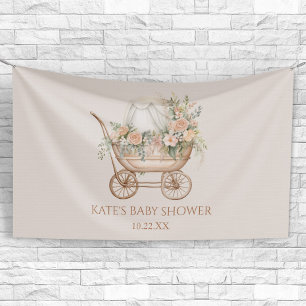 Elegant Floral Vintage Baby Carriage Baby Shower Banner