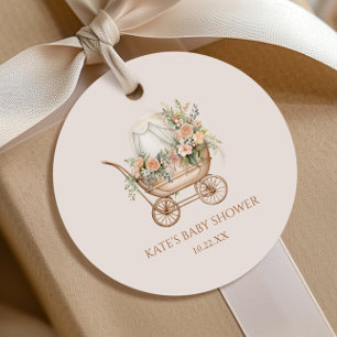 Elegant Floral Vintage Baby Carriage Baby Shower Favour Tags