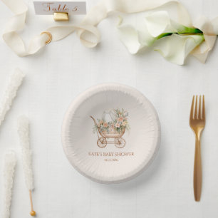 Elegant Floral Vintage Baby Carriage Baby Shower Paper Plate