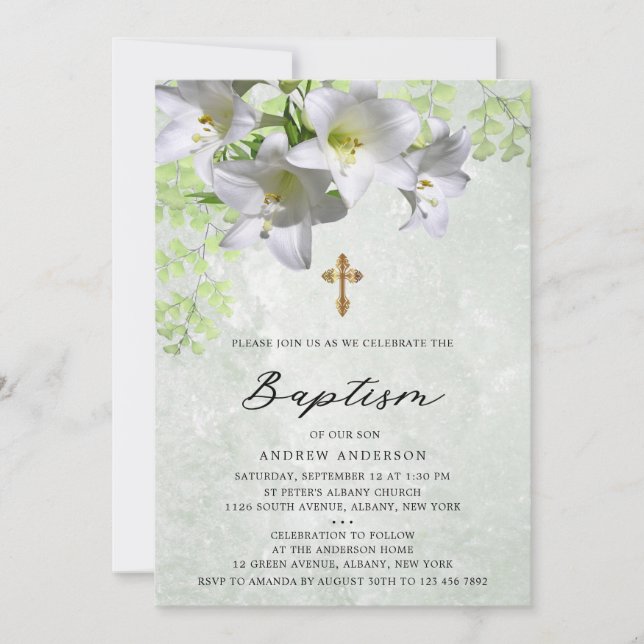 Elegant Floral Vintage Baptism Invitation (Front)
