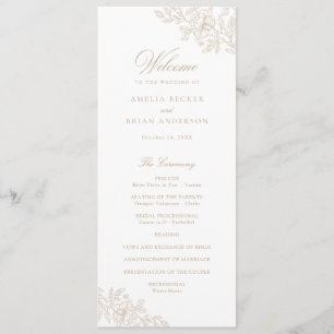 Elegant Floral Vintage Beige Gold Wedding Program Programme
