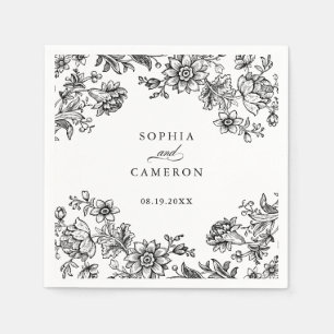Elegant Floral Vintage Black White Wedding Napkin