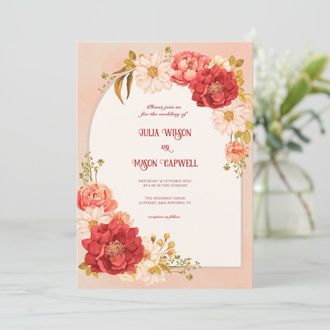 Elegant Floral Vintage Boho Wedding Invitation (Standing Front)