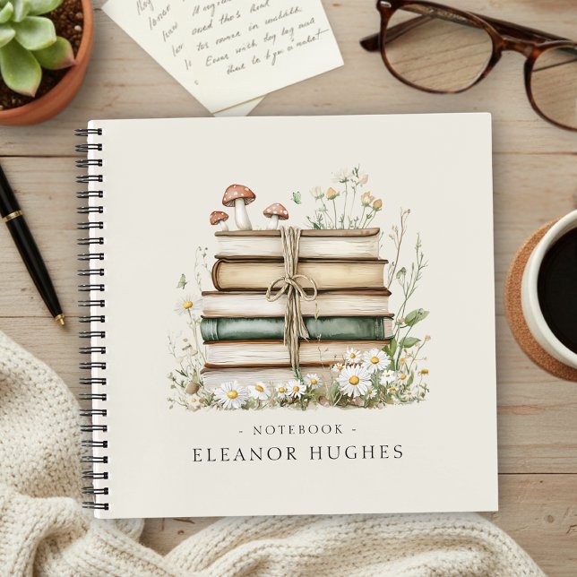 Elegant Floral Vintage Books Personalized Notebook (Creator Uploaded)