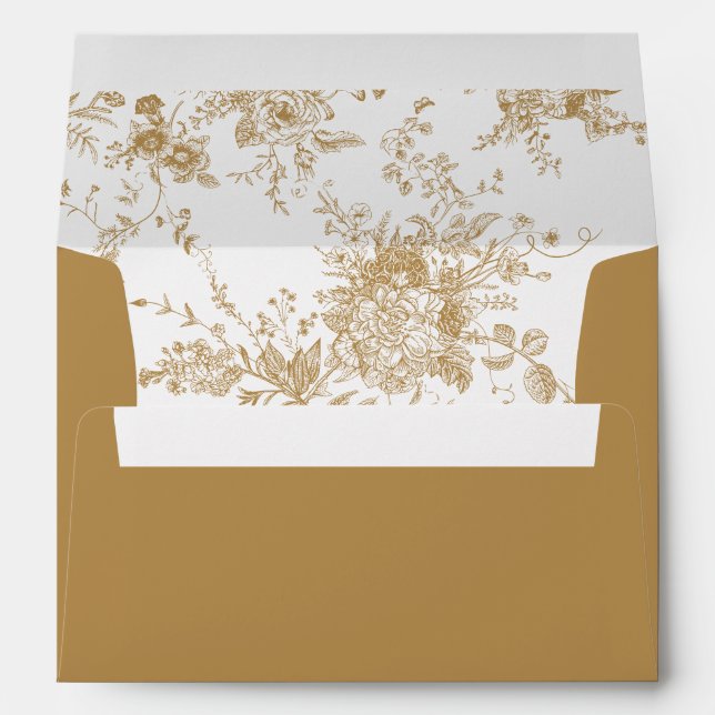 Elegant Floral Vintage Botanical Gold Wedding Envelope (Back (Bottom))
